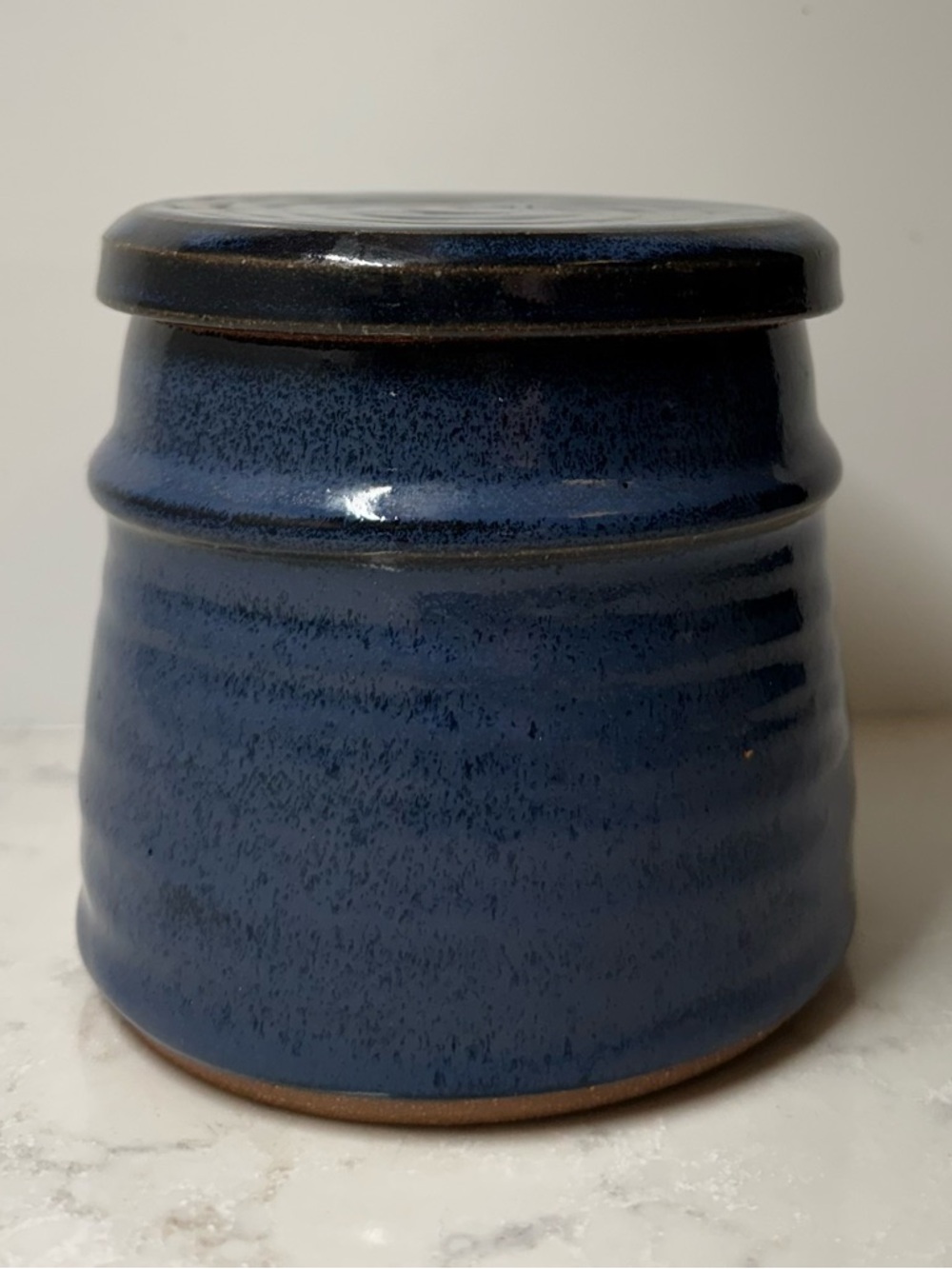Blue Glazed Ceramic Jar with Lid Hand Thrown